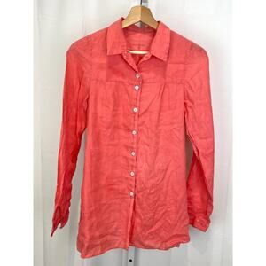 KHAKI AND CO Bess Nielsen Hand Woven Linen Button Down Shirt Coral Orange Size L